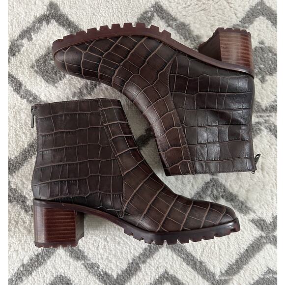 MADEWELL Women’s Brown Croc Embossed Leather Katie Lugsole Boots Shoes - Picture 9 of 14